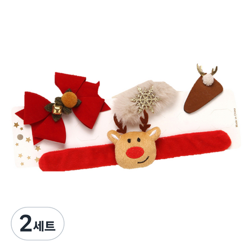 블랙트리 크리스마스 소품 헤어핀 팔찌 세트, 루돌프, 2세트
