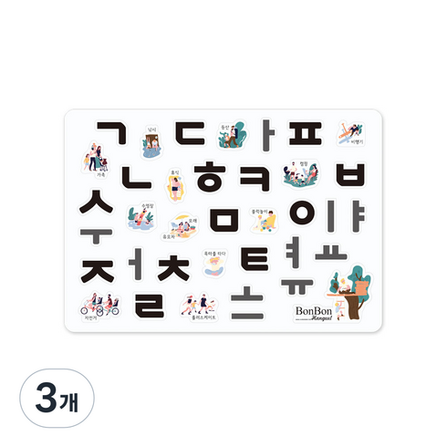 꼬메모이 쥬에 봉봉 우리아이 처음한글 퍼즐, 3개, 24피스