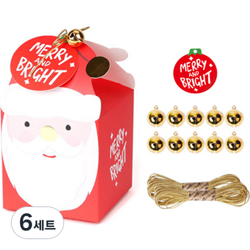 인디케이 크리스마스 산타 반짝 상자 10p + 골드방울 10p + 장식텍 10p + 샌드골드금사 10y 세트, 혼합색상, 6세트