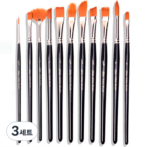 마켓피아 다용도 미술 수채화 유화 아크릴 붓 세트, 3세트, 12종