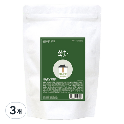 아이앤티 국내산 쑥차 티백 텀블러용, 3개, 100개입, 1.2g