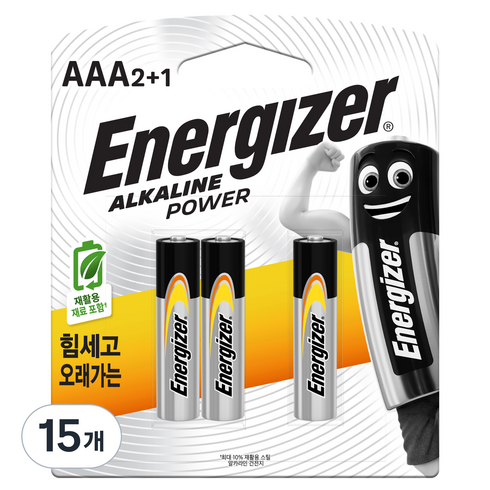 에너자이저 알카라인 AAA 건전지, 3개입, 15개