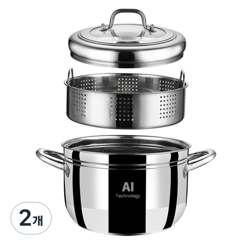 발룬피니 IH 인덕션 스텐 다용도 찜기냄비, 22cm, 2개
