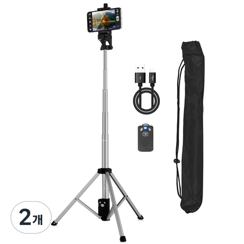 INTO 고강도 2in1 블루투스 삼각대 셀카봉 134cm VCT-88, VCT-88(실버), 2개, 메탈릭실버