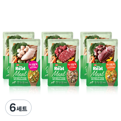 하림펫푸드 전연령 강아지 더리얼 밀 그레인프리 화식사료 3종 세트, 혼합맛, 6세트, 60g