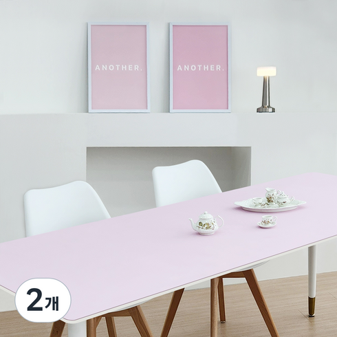 7A 가죽 양면 방수 감성 캠핑 모서리라운딩 테이블 매트 40 x 240 cm, 핑크 + 진핑크, 2개