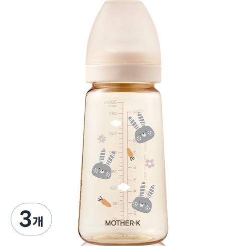 마더케이 베이직 PPSU 토끼 젖병, 크림, 280ml, 3개