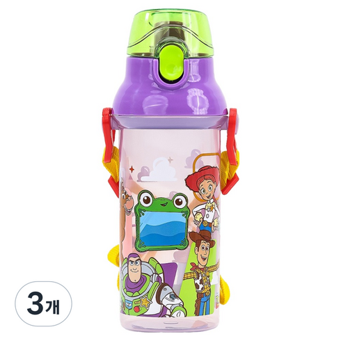 토이스토리 릴팡 더보틀 앵커 원터치 어깨끈 물병, 혼합색상, 3개, 480ml
