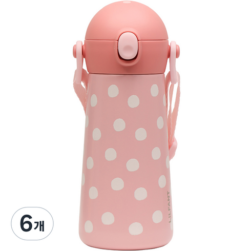 릴팡 더보틀 원터치 어깨끈 이중스텐물통, 핑크 도트, 6개, 460ml