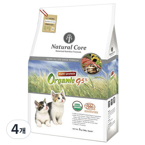네츄럴코어 고양이 유기농 멀티95 기능성 사료, 피부/피모, 1kg, 4개