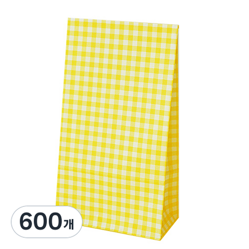 도나앤데코 체크 선물포장 종이봉투 페이퍼백, 레몬옐로, 600개