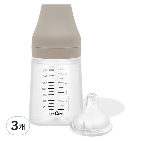 스펙트라 올셋 PP 젖병 젖꼭지 S 포함, 웜그레이, 160ml, 3개