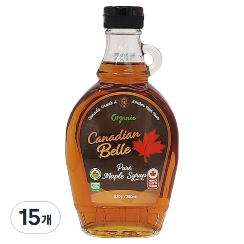 캐네디안벨 유기농 퓨어 메이플시럽, 250ml, 15개