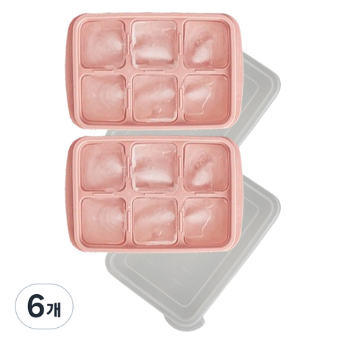 집사람 이유식 6구 큐브 용기, 335ml, 핑크, 6개