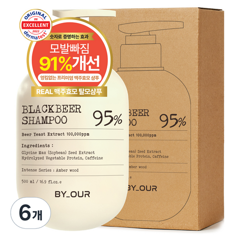 바이아우어 블랙 비어 이스트 샴푸 앰버우드향, 500ml, 6개
