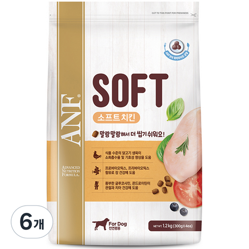 ANF 전연령용 독 소프트사료, 닭, 1.2kg, 6개