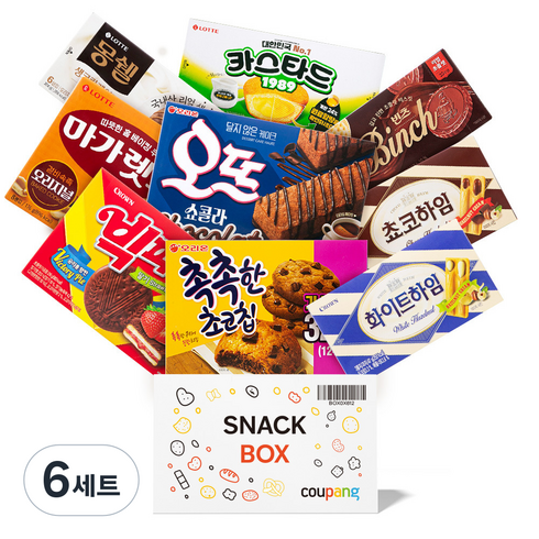 스낵박스 사무실 과자 9종 세트, 6세트, 오뜨 쇼콜라 + 몽쉘 + 빅파이 + 마가렛트 + 카스타드 + 빈츠 + 촉촉한초코칩 + 쵸코하임 + 화이트하임