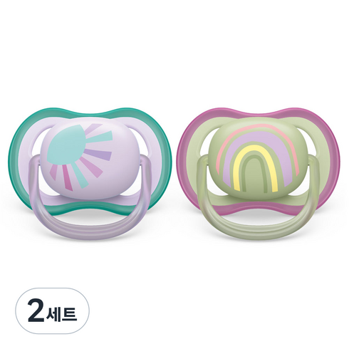 필립스아벤트 울트라 에어 노리개 젖꼭지 2종 세트 SCF085, 0~6개월, 보라빛 + 무지개, 2세트