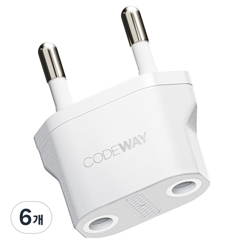 코드웨이 돼지코 220V 변환 유럽형 플러그, 43mm, 화이트, 6개