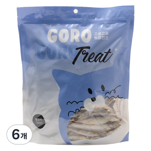 gorogoro 반려동물 동결건조 트릿 간식, 열빙어, 500g, 6개