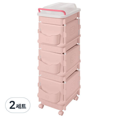 리빙스마일 포켓 컬러풀 이동식 수납함 4단, 핑크, 2세트