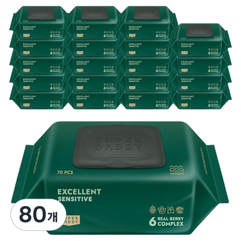 슈퍼대디 엑설런트 센시티브 유아물티슈 캡형, 82g, 70매, 80개