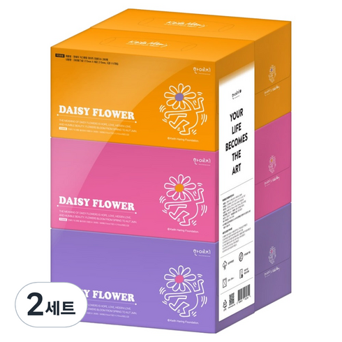 한예지 키스해링 데이지 미용티슈 280매 x 3종 x 2p 세트 2겹, 6개입, 2세트