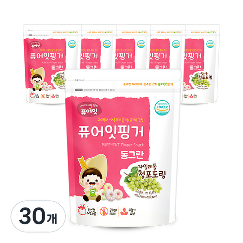 퓨어잇 핑거 동그란 자일리톨 청포도링, 자이리톨 + 청포도 혼합맛, 40g, 30개