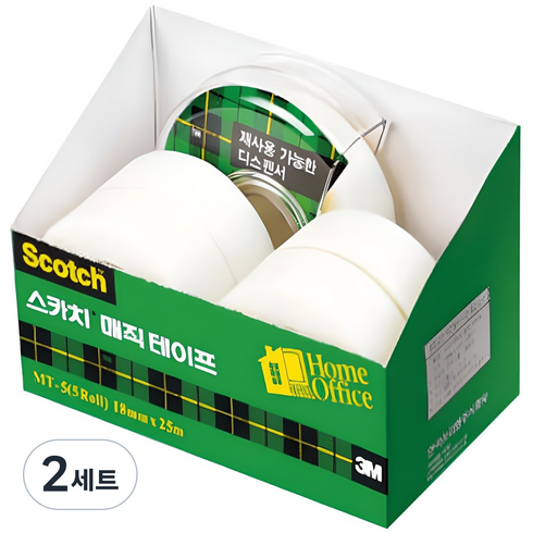스카치 매직 테이프 디스펜서 + 리필 18mm x 25m 4p 오피스 팩 MT-5, 반투명, 2세트