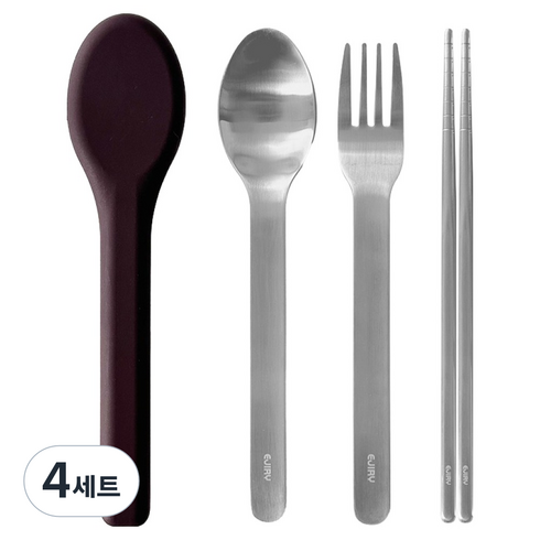 에지리 젤리빈 테이크아웃 커트러리 세트, 코코아, 4세트, 스푼 + 포크 + 젓가락 + 실리콘케이스