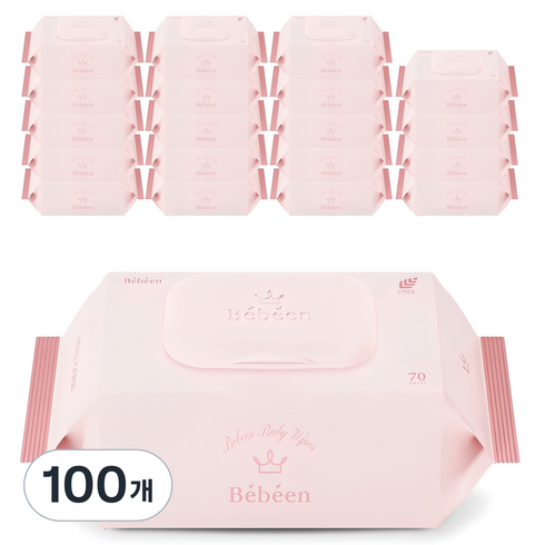 Bebeen 로즈 골드 유아물티슈 캡형, 75g, 70매, 100개