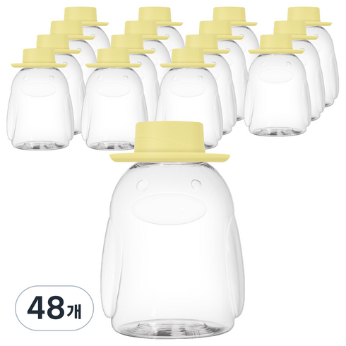 아조아 펭귄 모형 디자인 음료 보틀 중절모, 옐로우(캡), 48개, 300ml