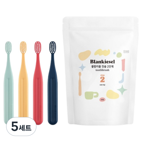 블랑키즐 2단계 칫솔, 민트, 옐로우, 네이비, 레드, 12개입, 5세트