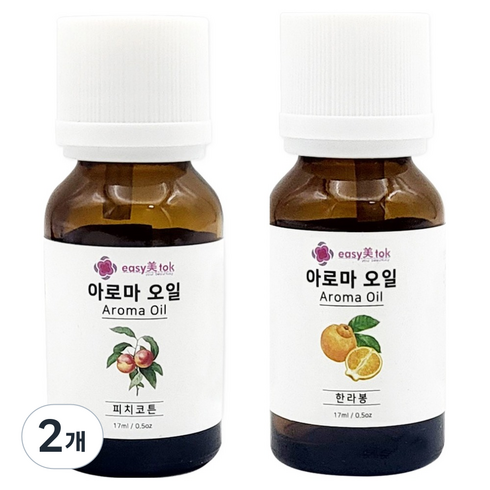 이지미톡 아로마 오일 방향제 원액 2종 x 17ml 세트, 2개, 피치코튼, 한라봉