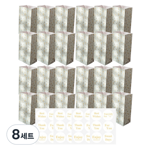 글로리빙 파스텔 플라워 선물 포장봉투 6p + 씰 6p 세트, 3(봉투), 랜덤발송(씰), 8세트