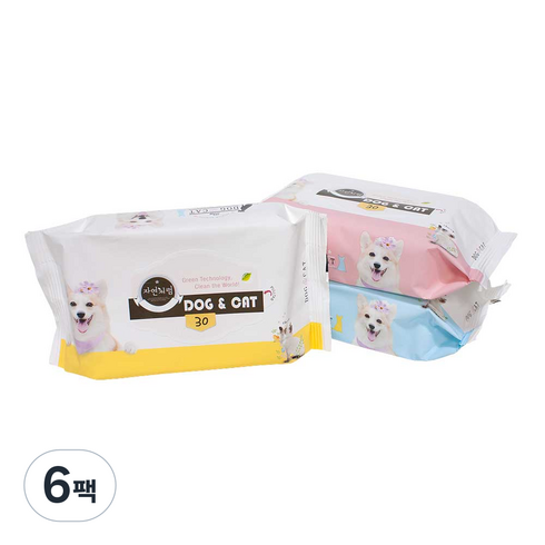 자연처럼 도그앤캣 반려동물 물티슈 랜덤 발송, 30개입, 6팩