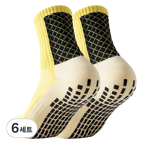 중목 풋볼 논슬립 스포츠양말, 노란색, 6세트