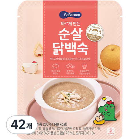 베베쿡 바르게 만든 순살 닭백숙, 200g, 42개