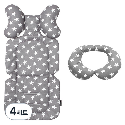 마니또 에브리데이 심플릿 유모차 시트 라이너 + 목쿠션 세트, 스타그레이, 4세트