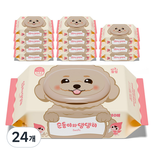 순둥이 와 댕댕이 반려동물 베이직 중성 물티슈, 80개입, 24개