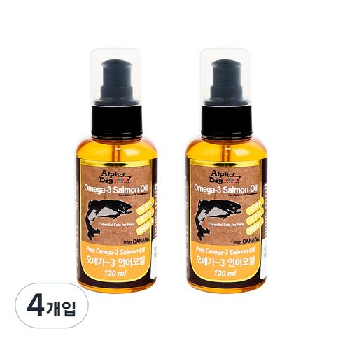 알파독 강아지 연어오일 영양제, 오메가3, 120ml, 4개