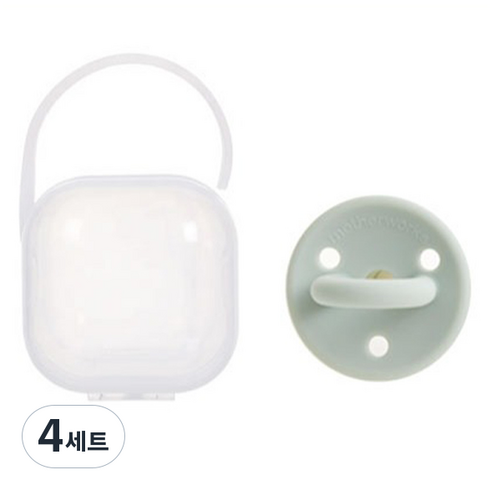마더웍스 국내 제조 유아용 실리콘 쪽쪽이 + 케이스 세트, 세이지, ONE SIZE(0~36개월), 4세트