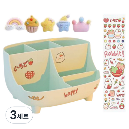 탑피아 이쁜 연필꽂이 + 입체 스티커 5p + 스티커 세트, 그린(연필꽂이), 3세트