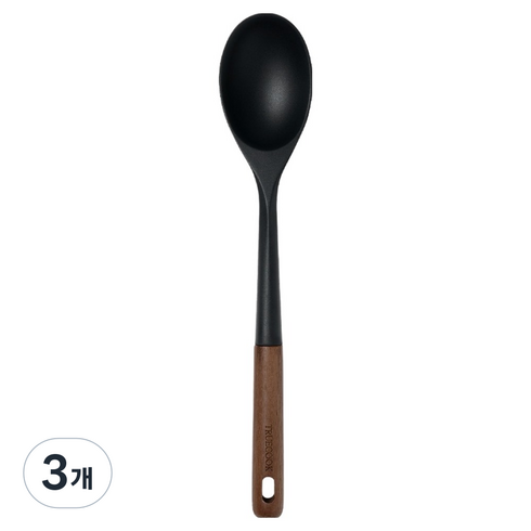 트루쿡 월넛 실리콘 조리도구 서빙스푼, 3개, 블랙 + 월넛