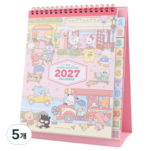 산리오 캐릭터즈 2027 스케줄러 탁상달력, 혼합색상, 5개
