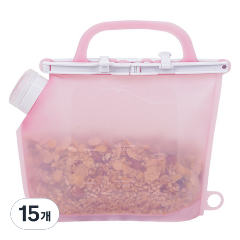 인블룸 실리콘 잡곡통 앤 육수저장팩 1.5L, 핑크, 15개
