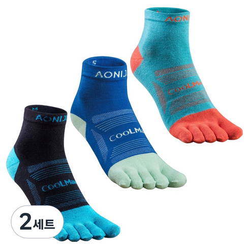 오니지 쿨맥스 스포츠 발가락 양말 3켤레 세트 S02, 블랙, 민트, 블루, 2세트