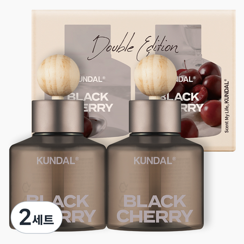 쿤달 퍼퓸 차량용 방향제 75ml 본품 2p + 우드볼 스틱 2p 세트, 블랙체리, 2세트