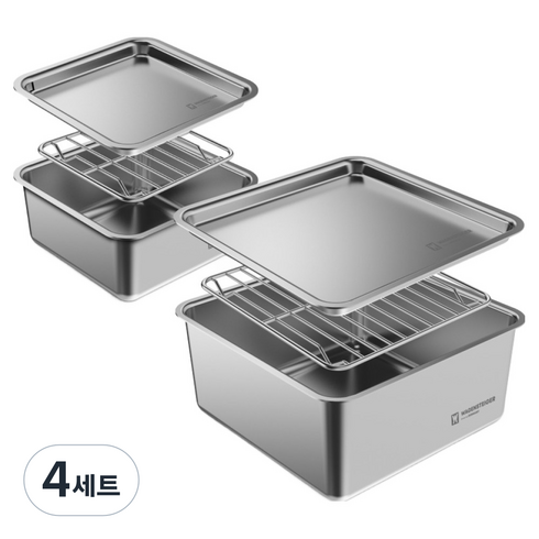 바겐슈타이거 콰트라트 무연마 스텐 캐니스터 + 랙 + 뚜껑 낮은형, 450ml + 1.1L, 4세트