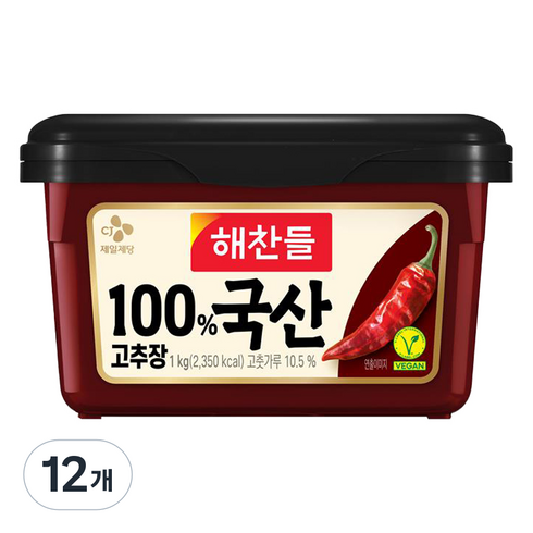해찬들 100% 국산 고추장, 1kg, 12개